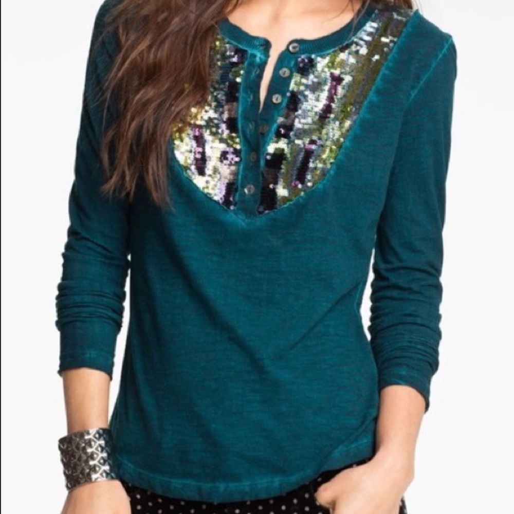 free people sequin henley top, brand new condition